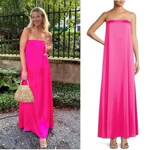 Antonio Melanie Hot Bright Pink Lucia Shift Maxi Strapless Dress SZ 0 Bridesmaid